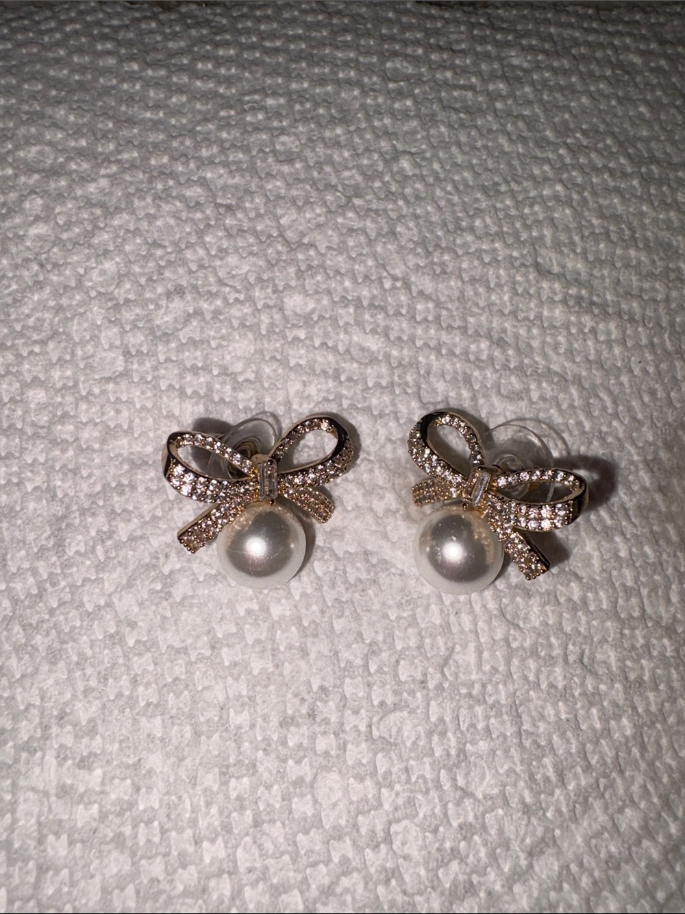 Kate Spade Gold Bow Pearl Drop Earrings with Clear Crystals - Women's Jewelry